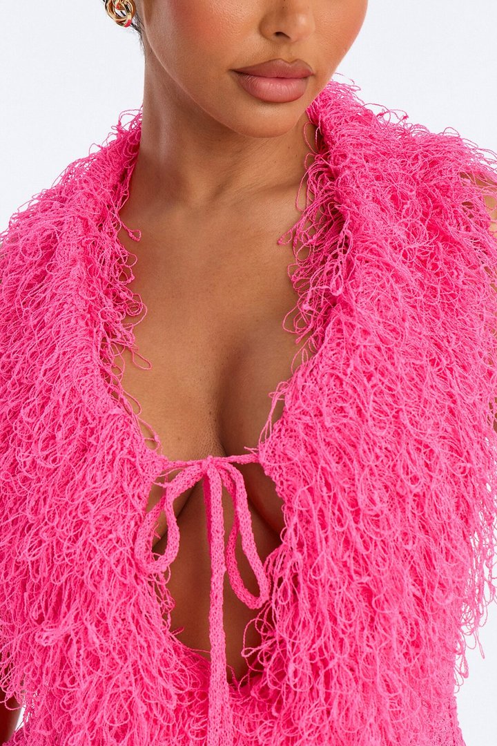 Nina Deep Cowl Sweater Mini Dress - HotPink