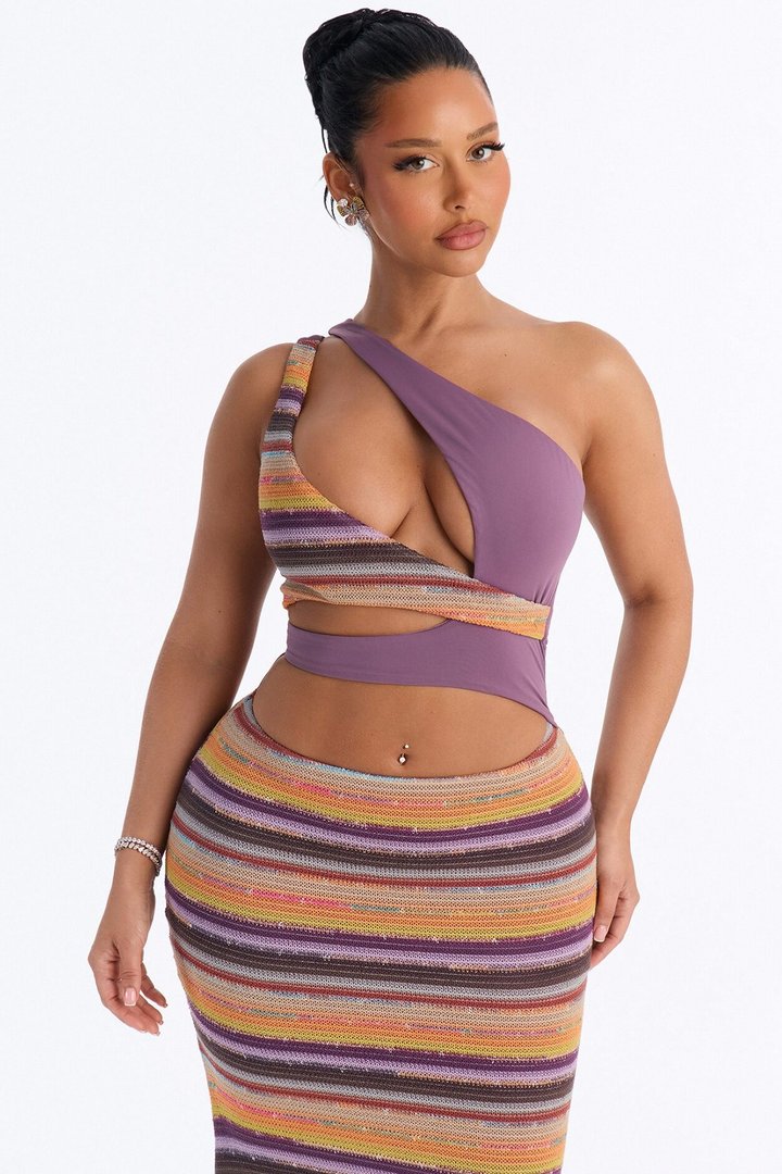 Lira Asymmetrical Striped Maxi Dress - MultiColor