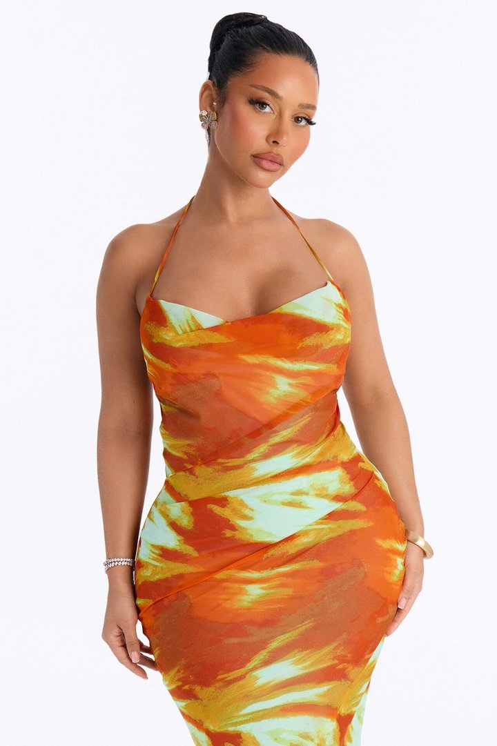 Summer Rush Backless Chiffon Maxi Dress - Orange/combo