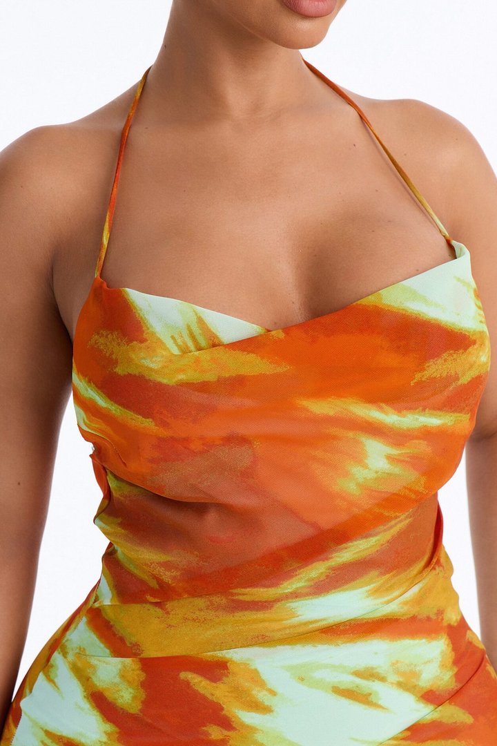 Summer Rush Backless Chiffon Maxi Dress - Orange/combo