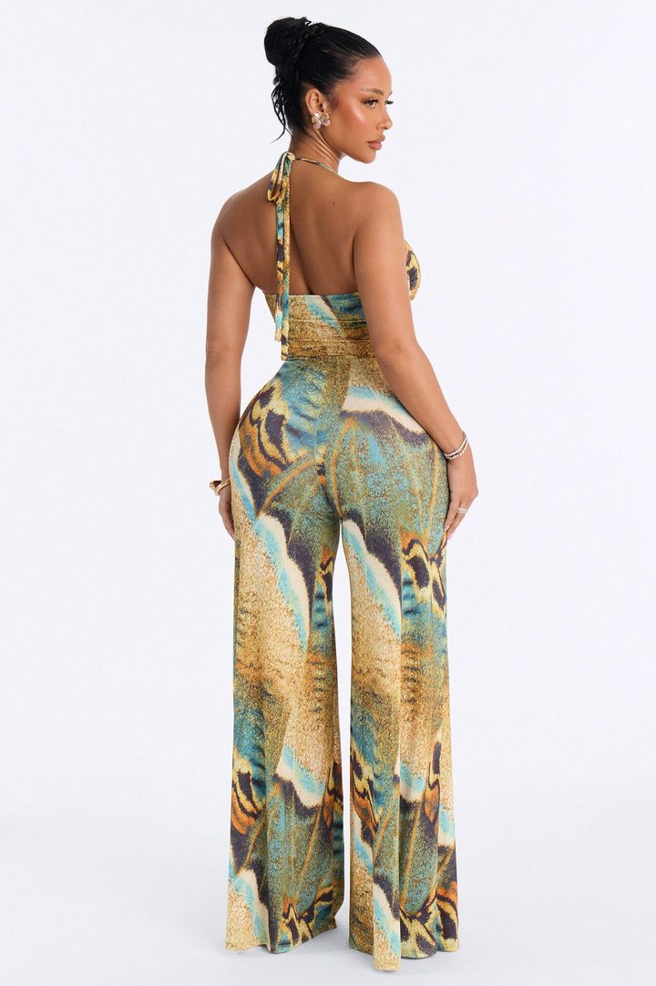 Gaia Beaded Wide Leg Jumpsuit - Teal