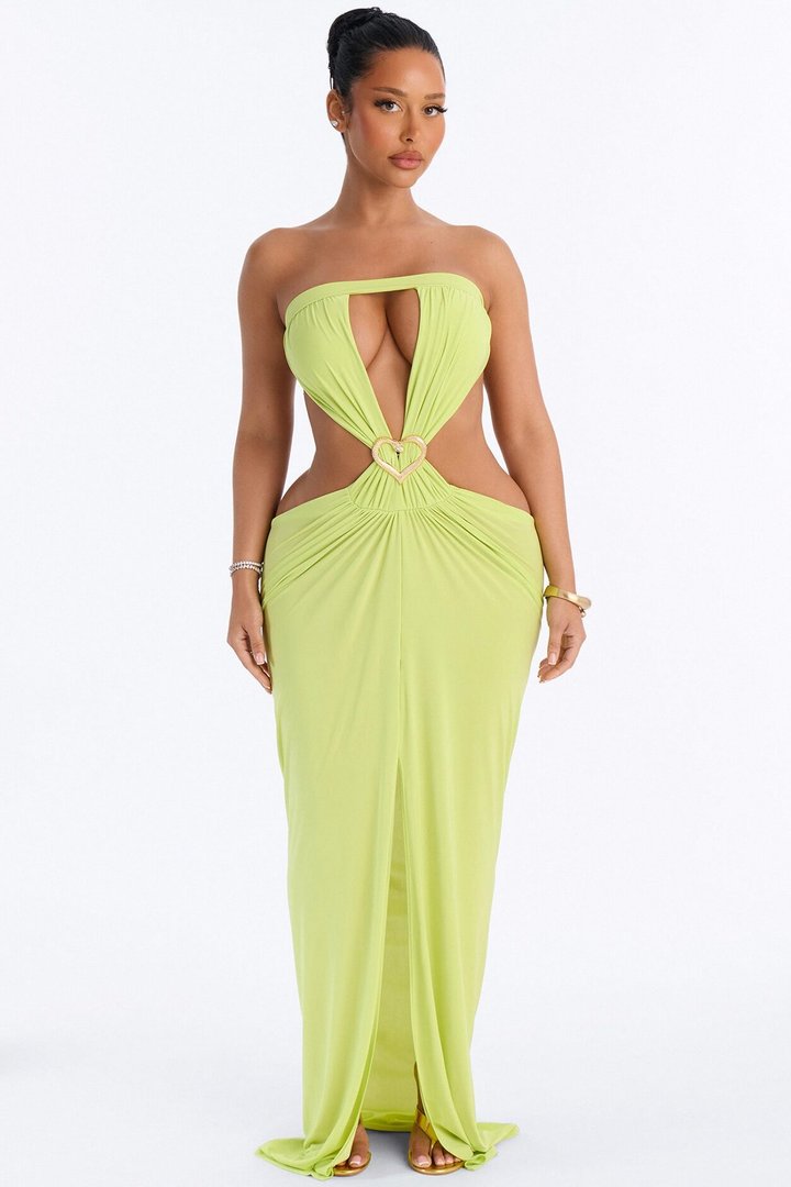 Vacay Fling Cut Out Maxi Dress - Lime