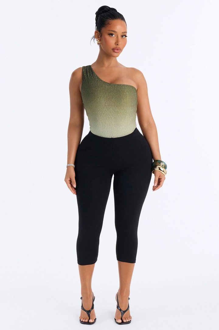 Olivia Ombre Metallic One Shoulder Bodysuit - Green/combo