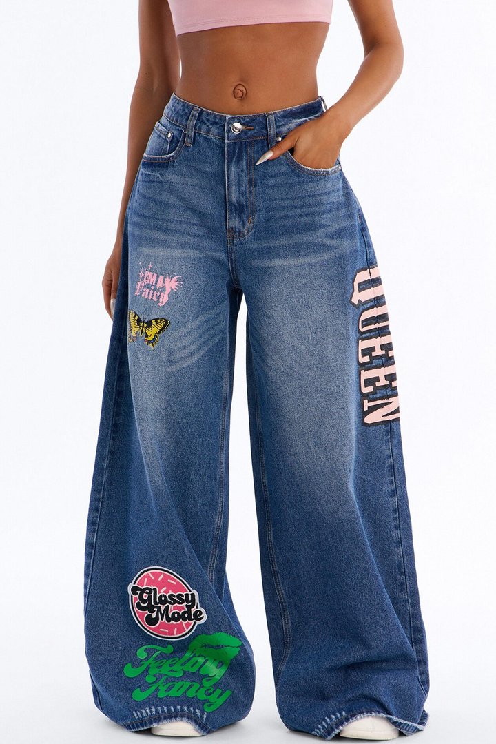 A Girl's Girl Low Waist Baggy Jeans - Dark Wash