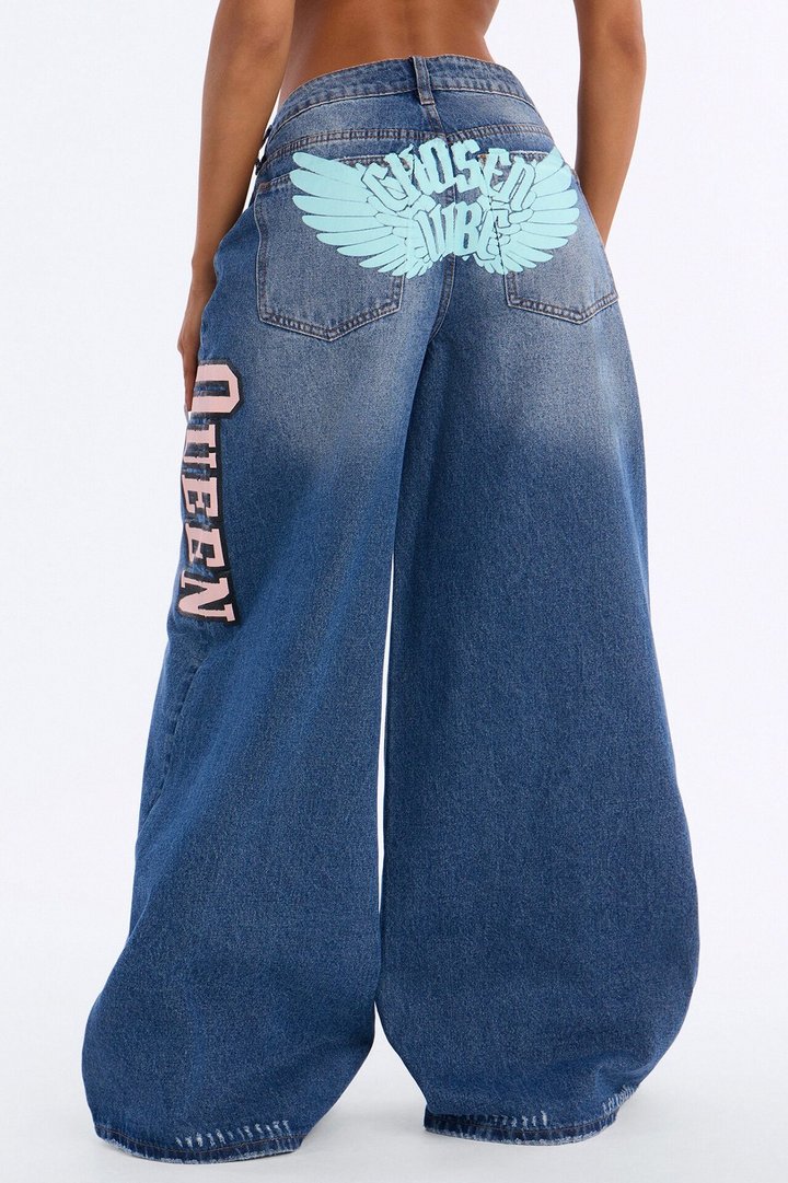 A Girl's Girl Low Waist Baggy Jeans - Dark Wash