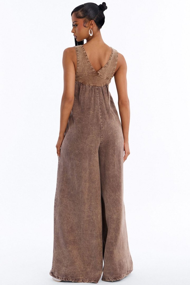 Nora Washed Wide Leg Jumpsuit - Chocolate