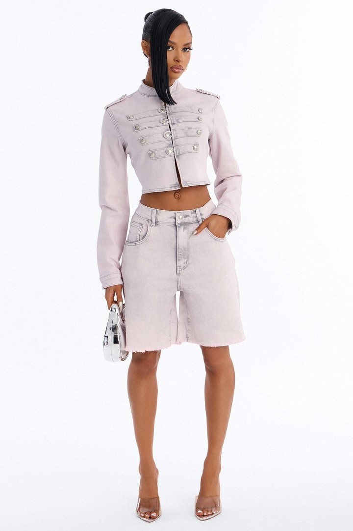 Pink Parade Denim Bermuda Shorts - Pink