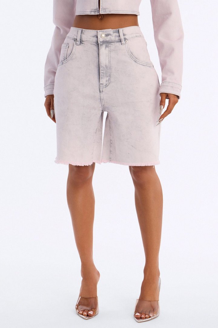 Pink Parade Denim Bermuda Shorts - Pink