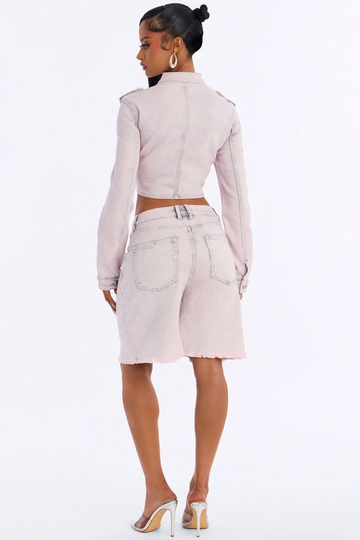 Pink Parade Denim Bermuda Shorts - Pink