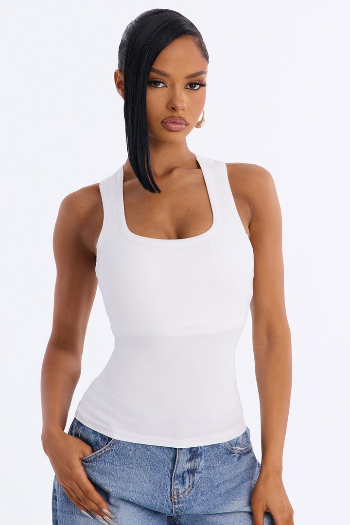 Running Around Scoop Neck Built in Bra Tank Top - White