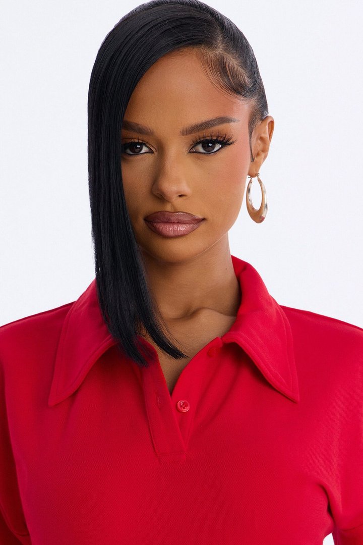 Street Serve Cinched Short Sleeve Polo Top - Red