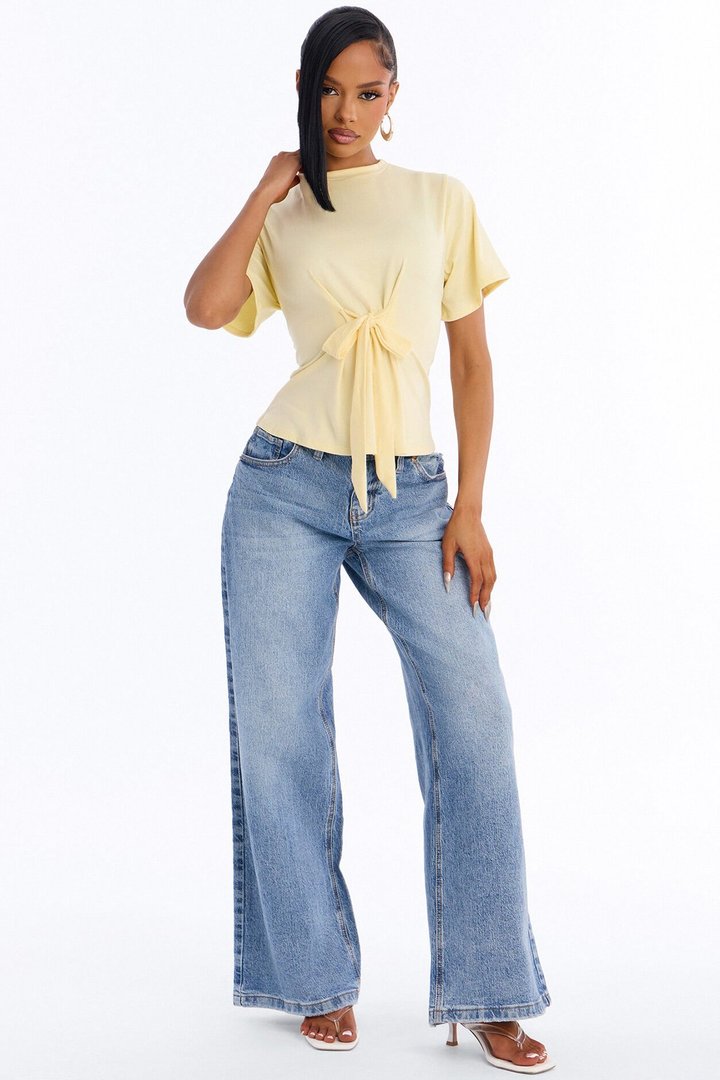 Subtle Intent Tie Front Short Sleeve Top - Butter Yellow