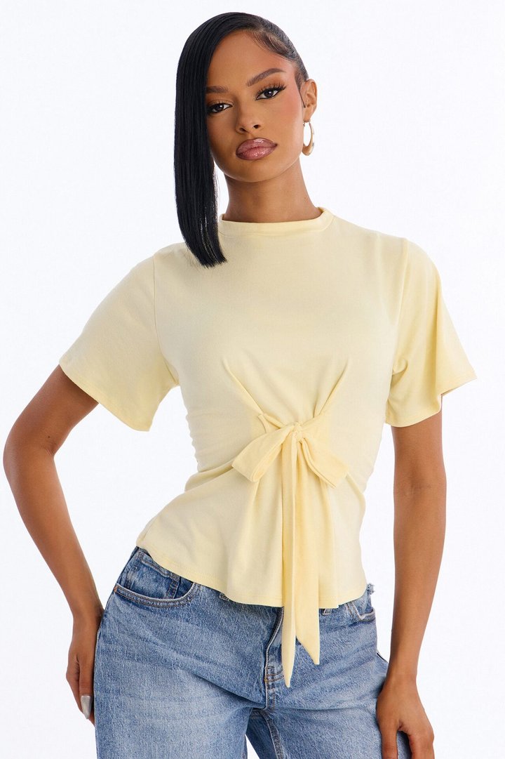 Subtle Intent Tie Front Short Sleeve Top - Butter Yellow