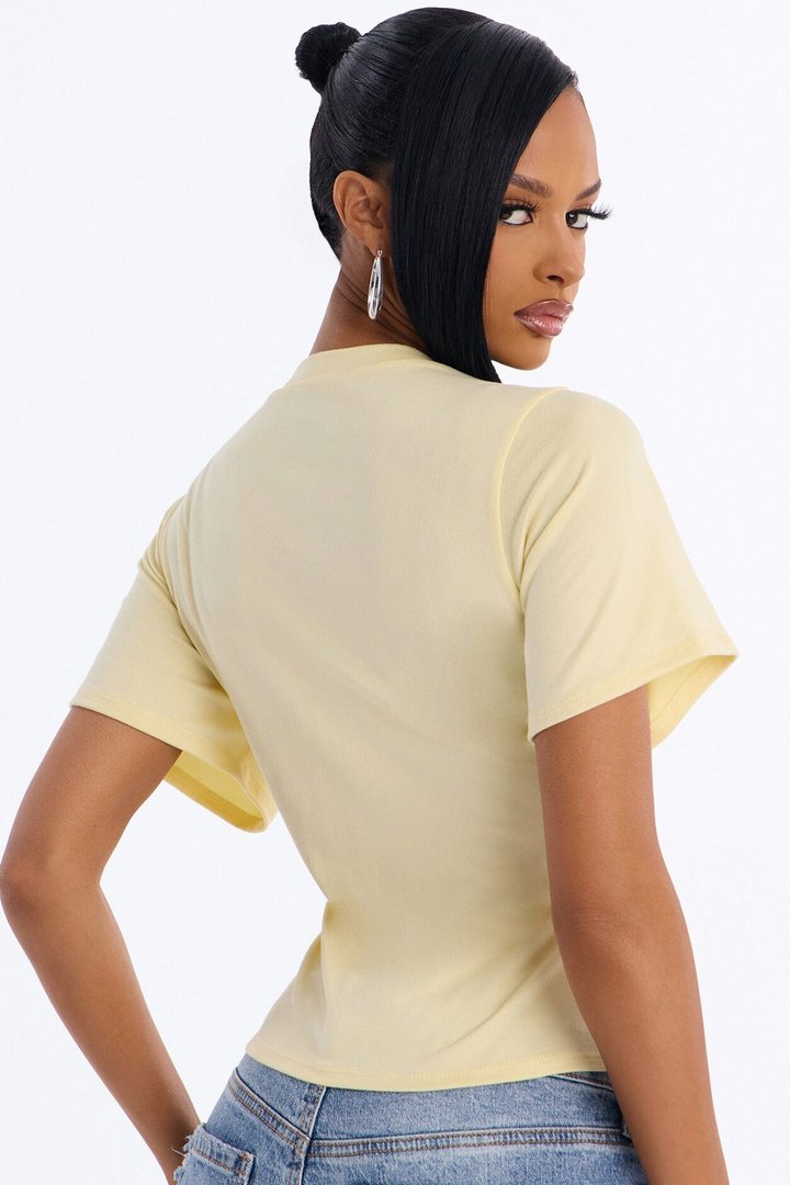Subtle Intent Tie Front Short Sleeve Top - Butter Yellow