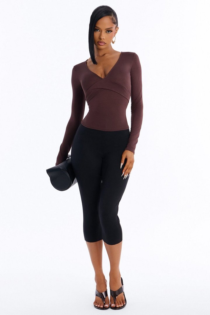 Jenni Back Tie Waist Long Sleeve Top - Chocolate
