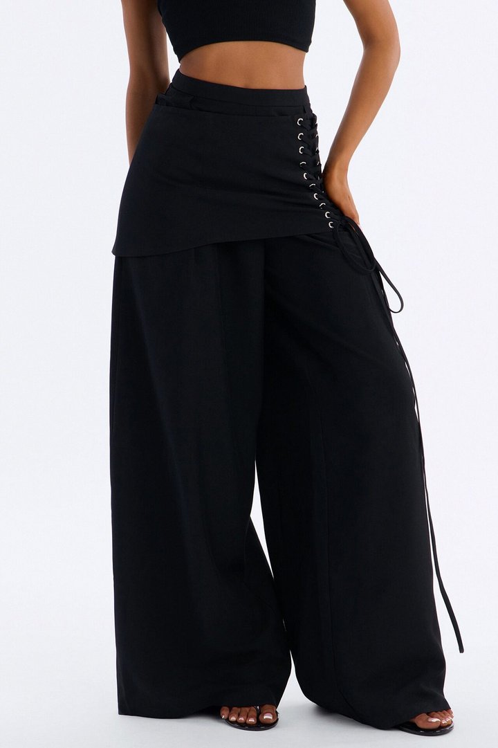 Carter High Rise Removable Corset Wide Leg Trouser - Black