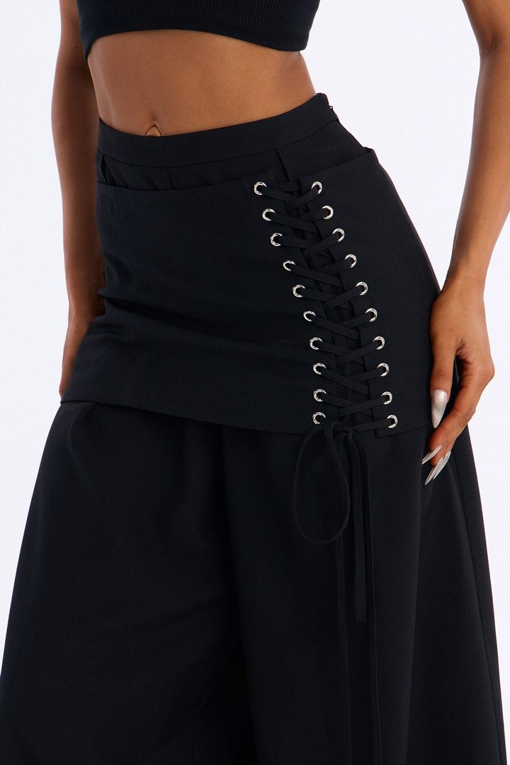 Carter High Rise Removable Corset Wide Leg Trouser - Black