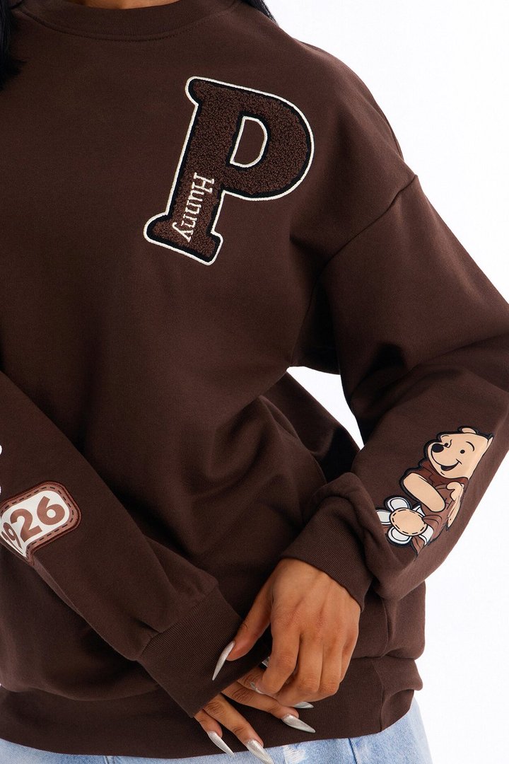 Winnie The Pooh Chenille Patch Crew Sweatshirt - Chocolate