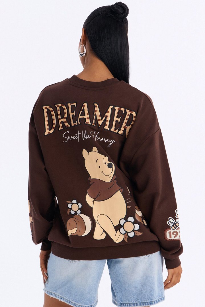 Winnie The Pooh Chenille Patch Crew Sweatshirt - Chocolate