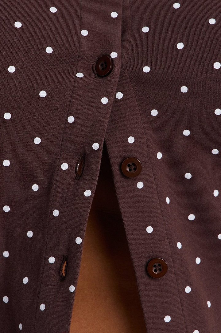 Madeline Polka Dot Button Up Knit Top - Brown/combo