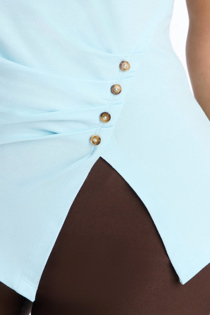 Riley Ruched Off Shoulder Asymmetrical Top - Blue