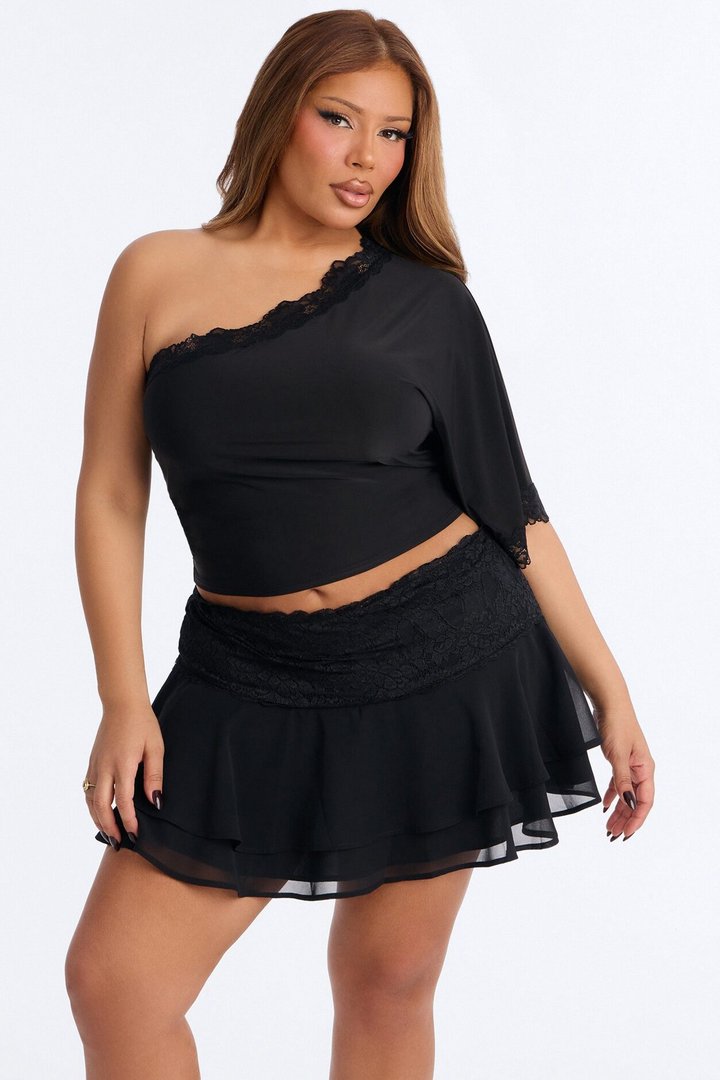 Tender Love Lace One Shoulder Top - Black