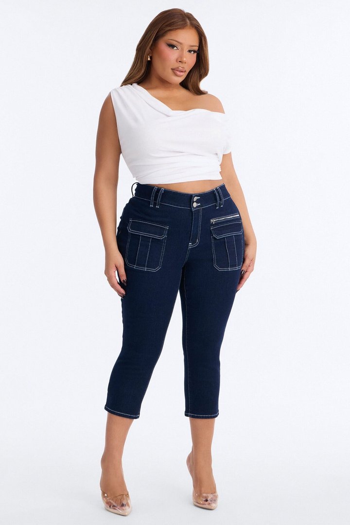 In Motion Low Rise Stretch Capri Jeans - Dark Wash