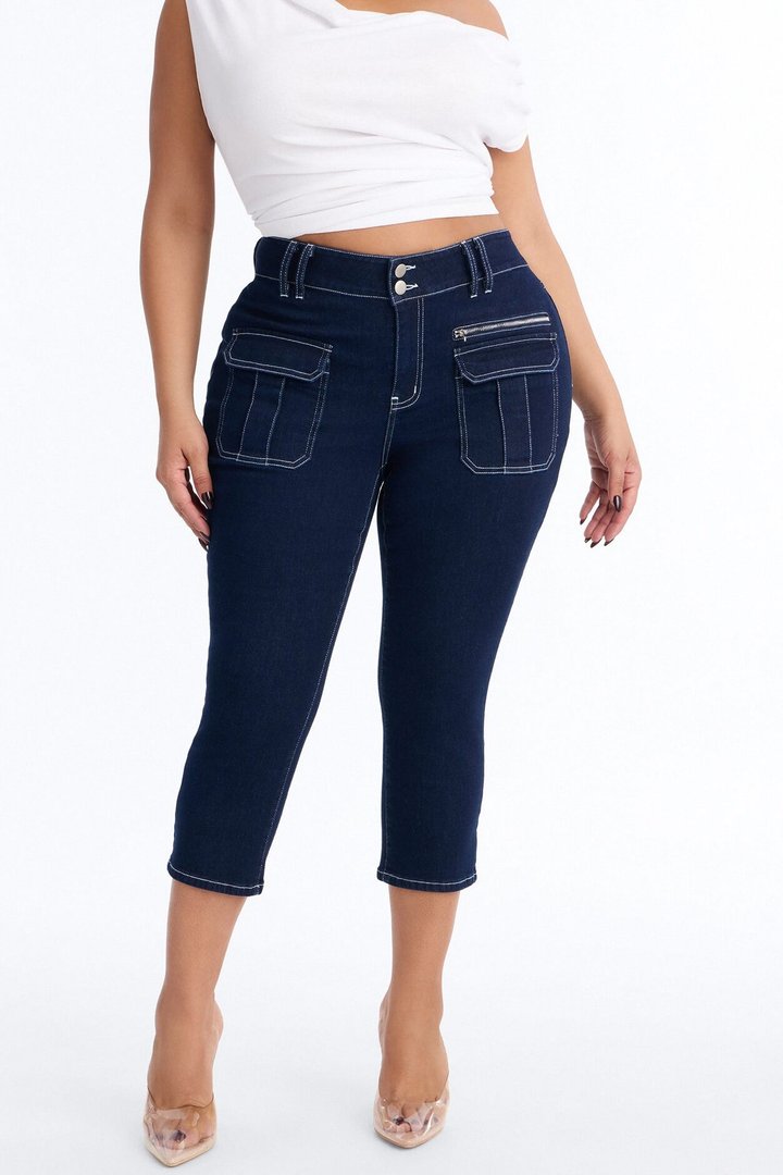In Motion Low Rise Stretch Capri Jeans - Dark Wash