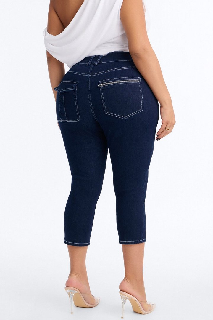 In Motion Low Rise Stretch Capri Jeans - Dark Wash