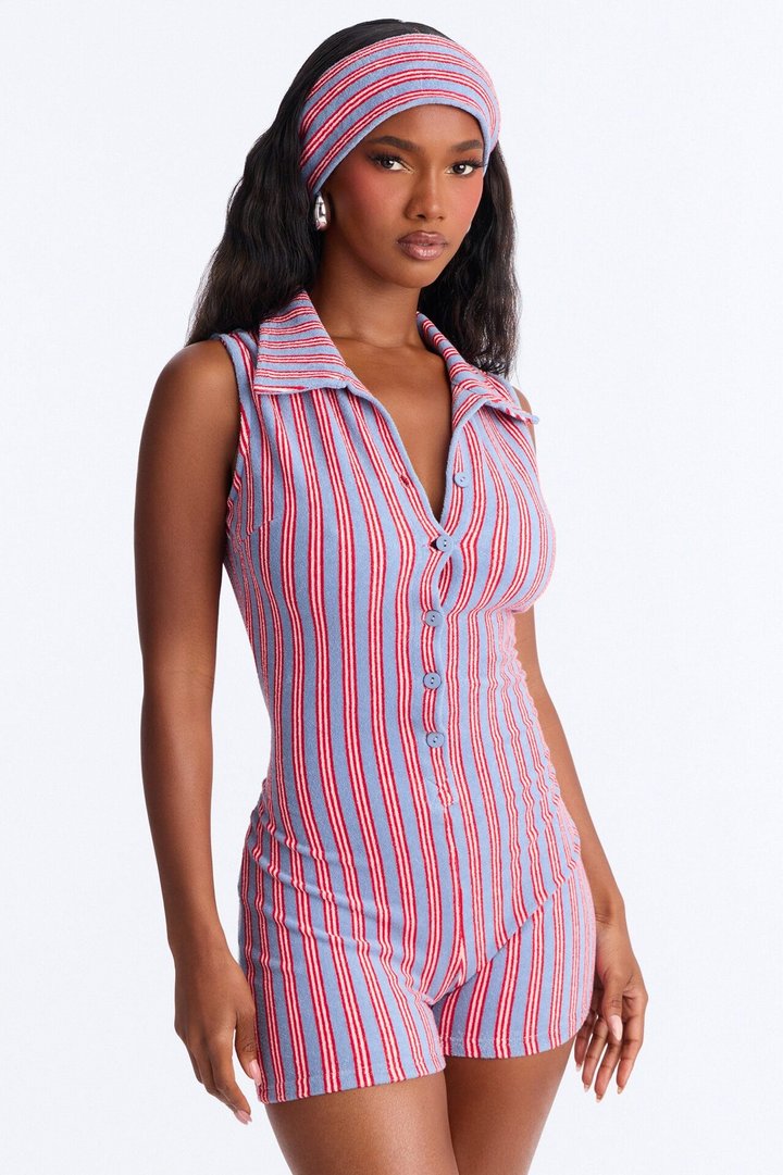 Summer Fridays Terry Cloth Romper Set - Blue