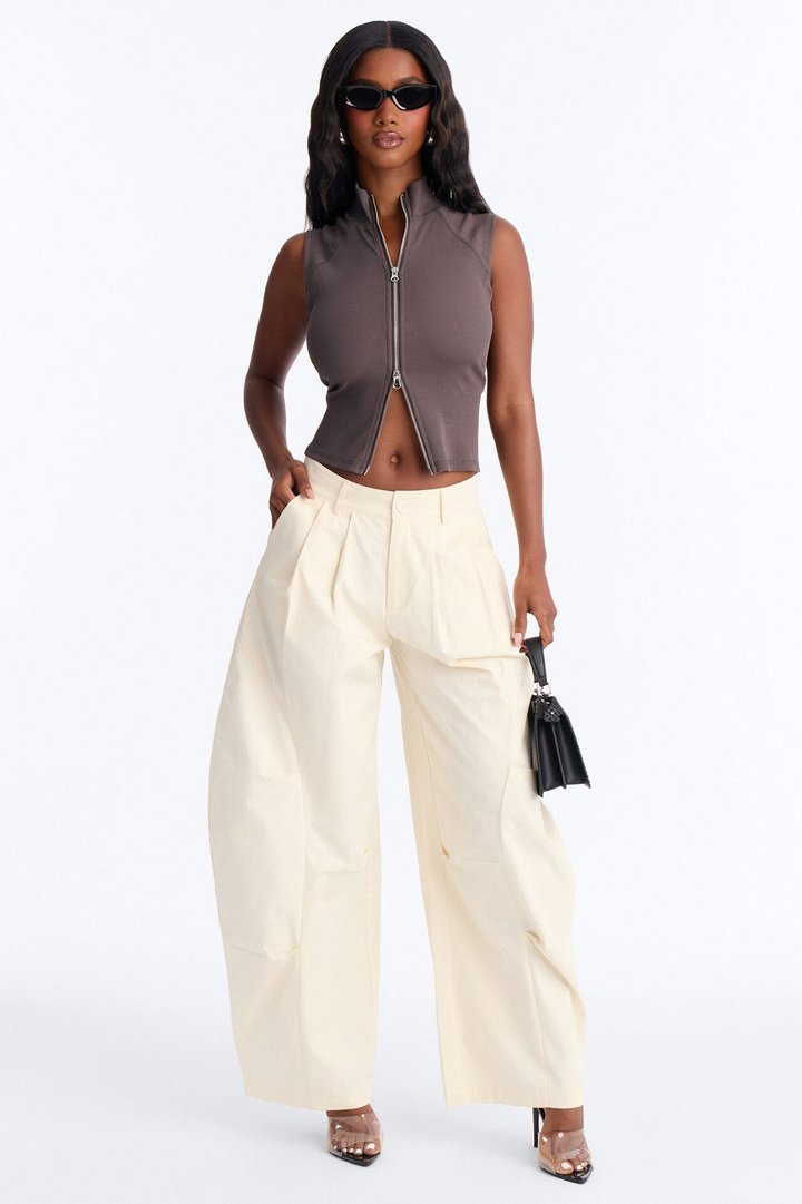 Cooler Than You Barrel Leg Pant 30″ - Ivory