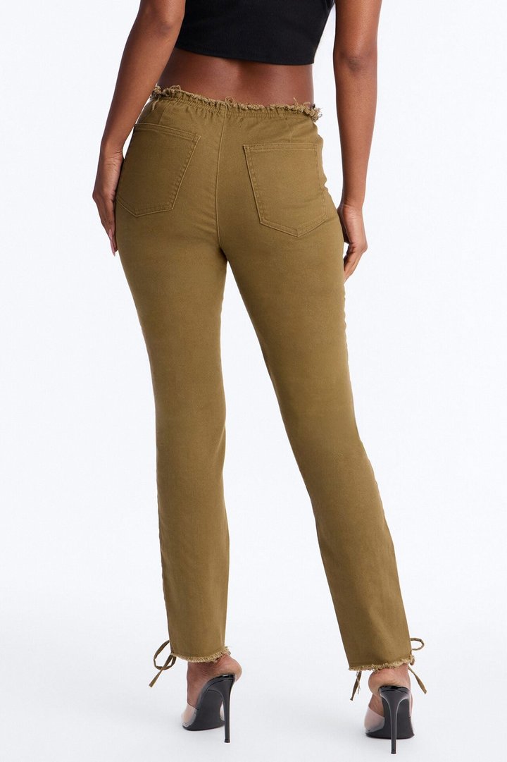 Beca Low Rise Skinny Lace Up Pant - Olive