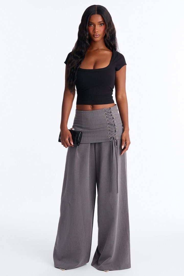 Carter High Rise Removable Corset Wide Leg Trouser - Grey