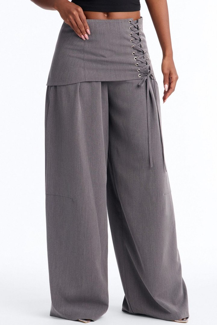 Carter High Rise Removable Corset Wide Leg Trouser - Grey