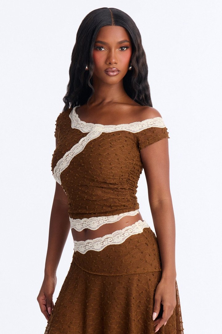 Alana Asymmetrical Textured Skirt Set - Chocolate