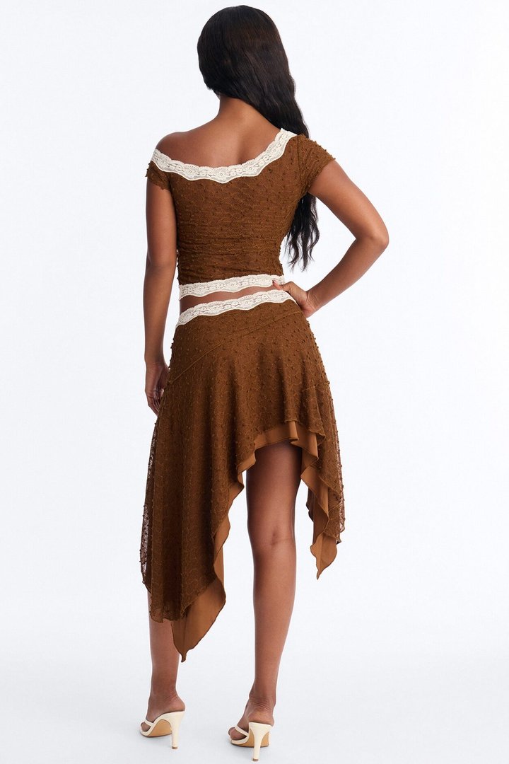 Alana Asymmetrical Textured Skirt Set - Chocolate