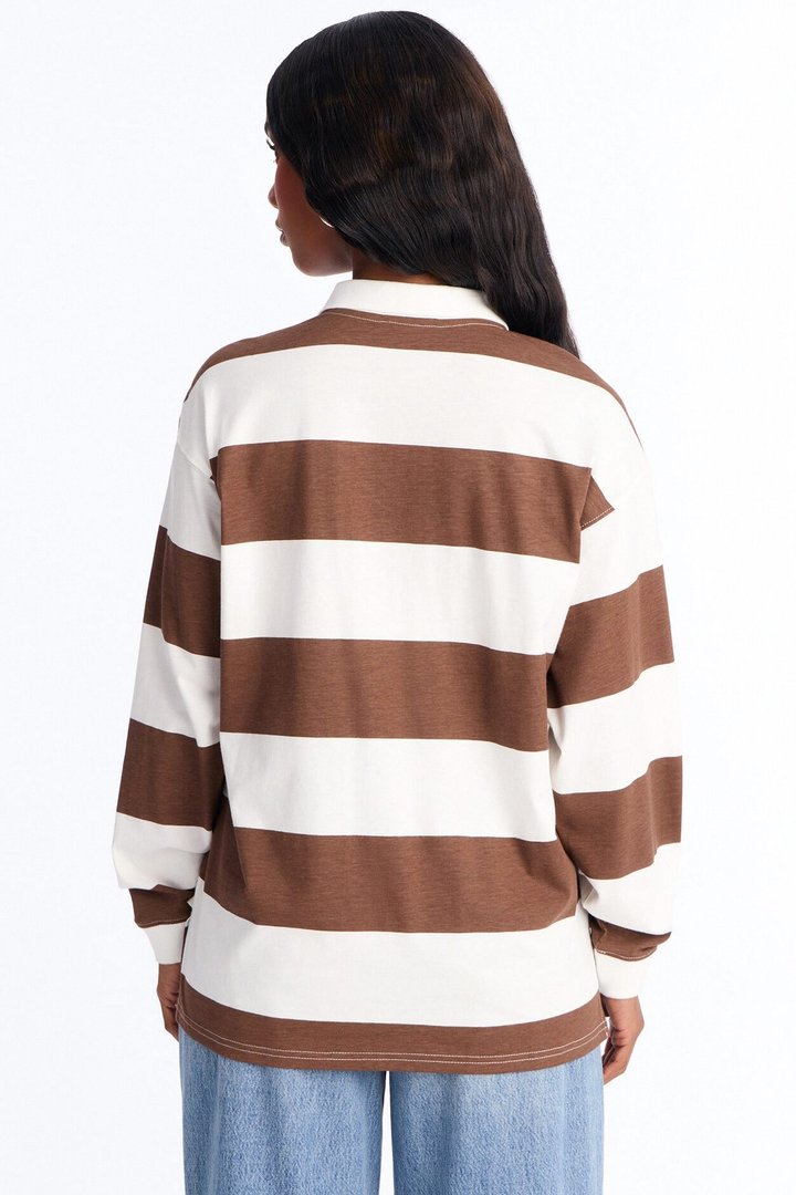 London Varsity Striped Long Sleeve Polo - Brown Combo