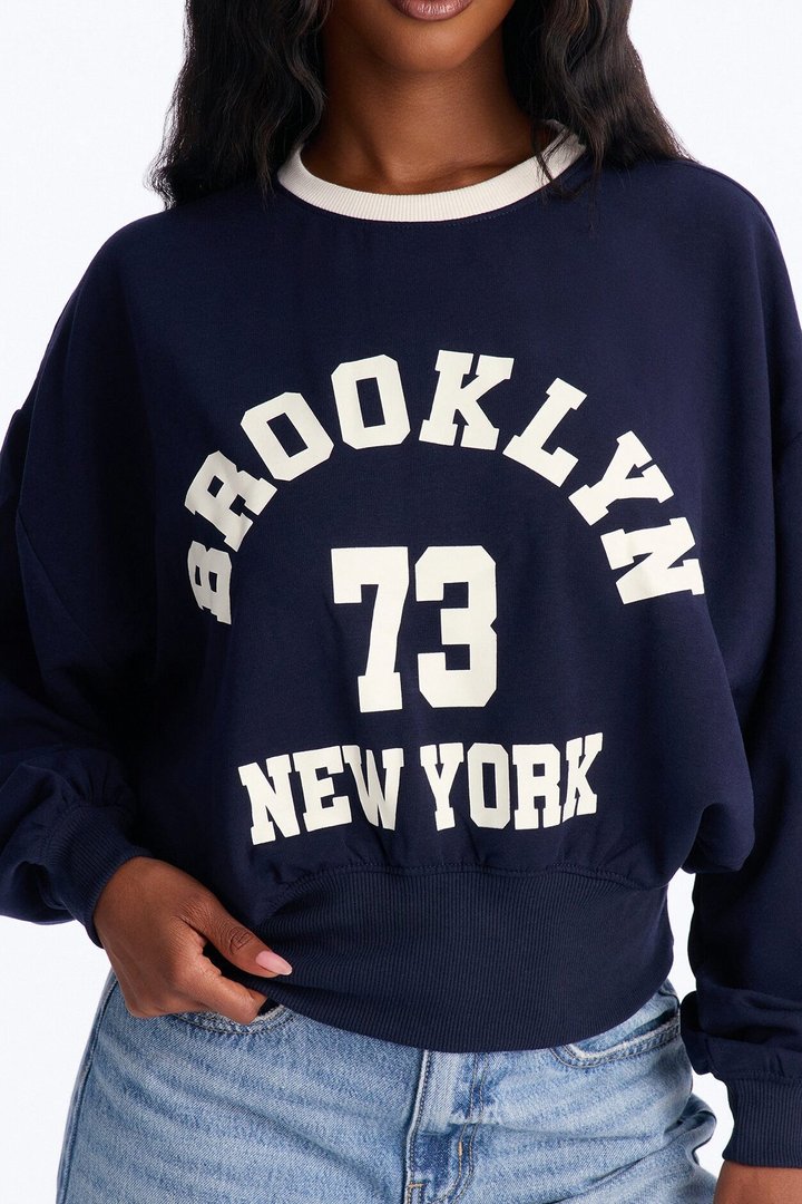 Brooklyn Varsity League Fleece Crew Neck Sweatshirt - Navy