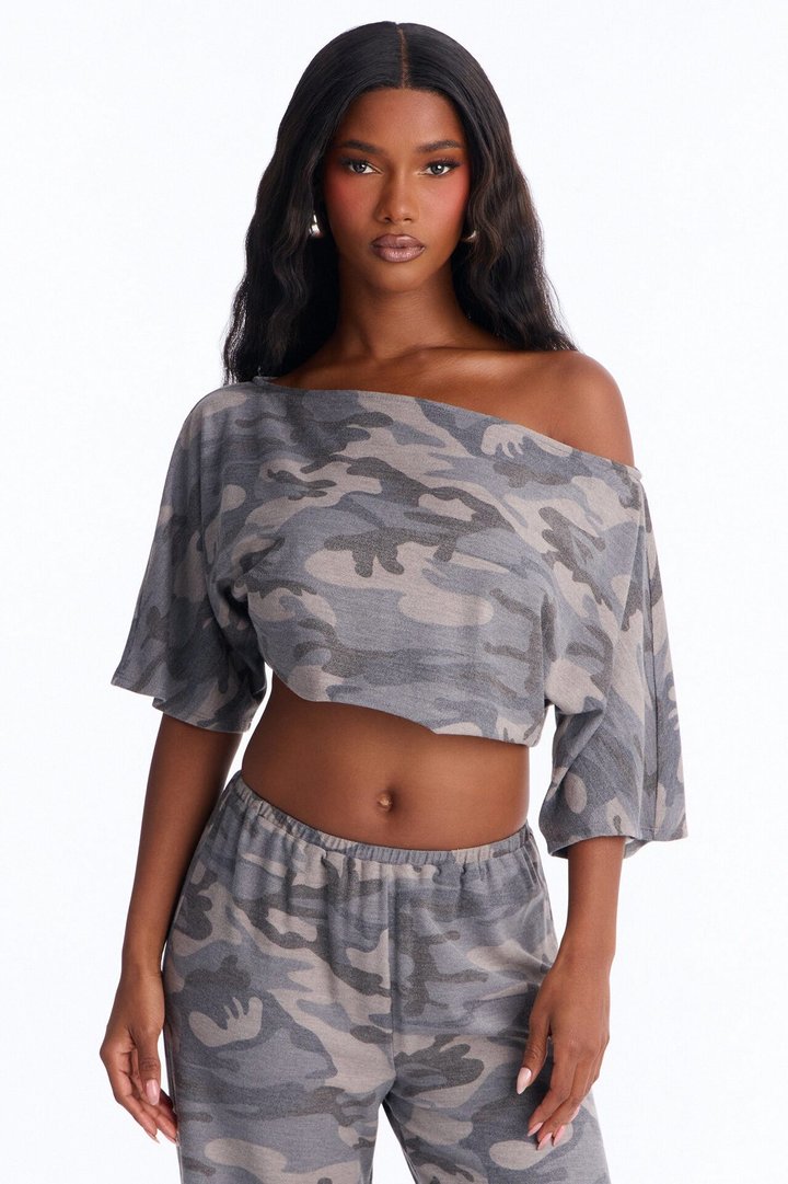 You Saw Nothing Cropped Camo Pant Set - Olive/combo