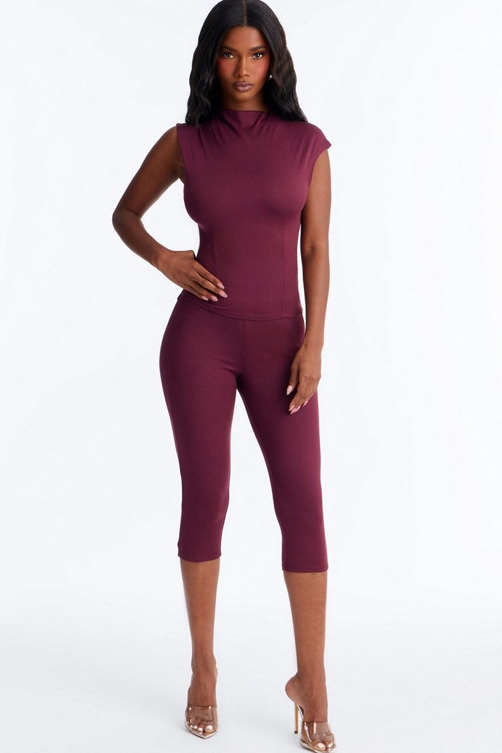 Carly Mock Neck Capri Set - Plum