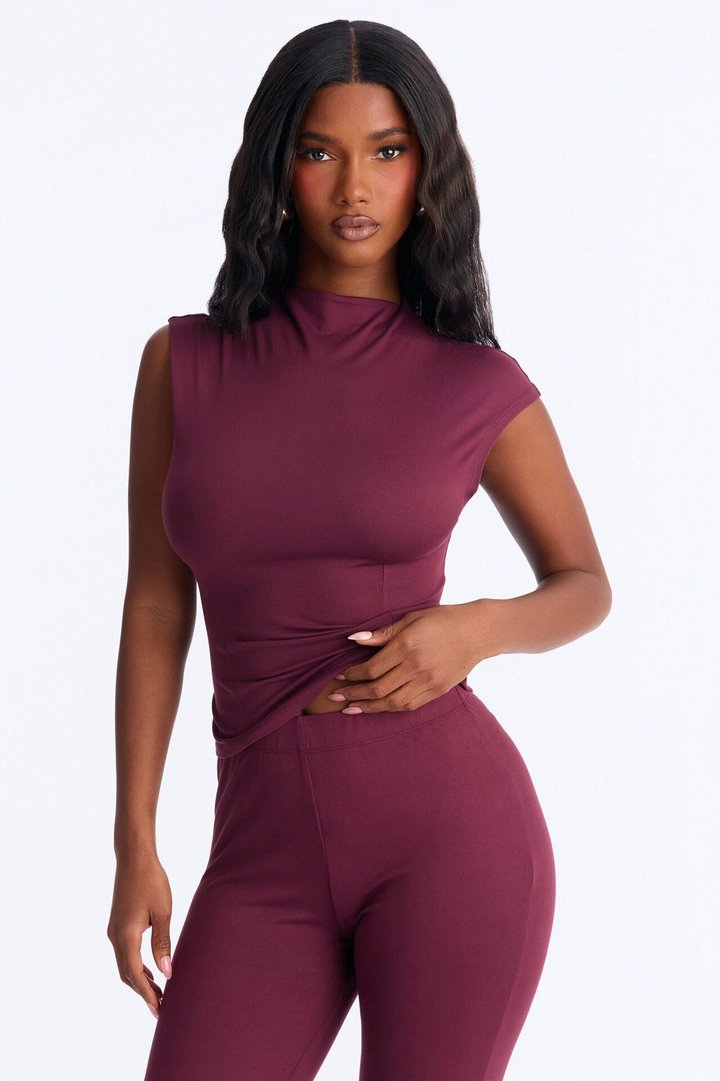 Carly Mock Neck Capri Set - Plum