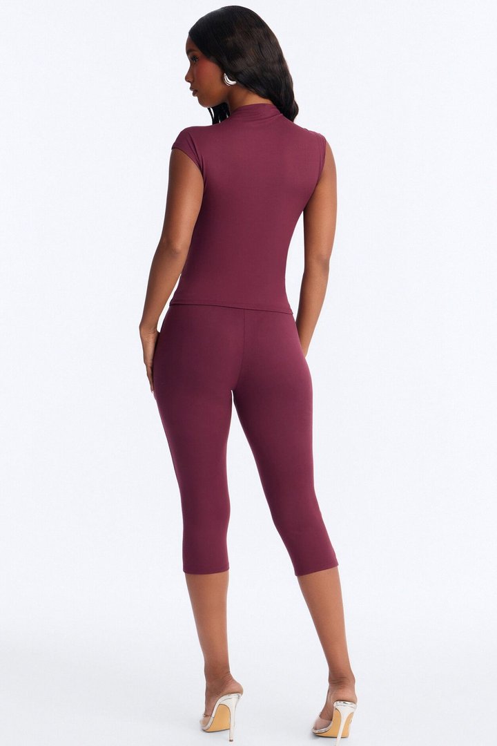 Carly Mock Neck Capri Set - Plum