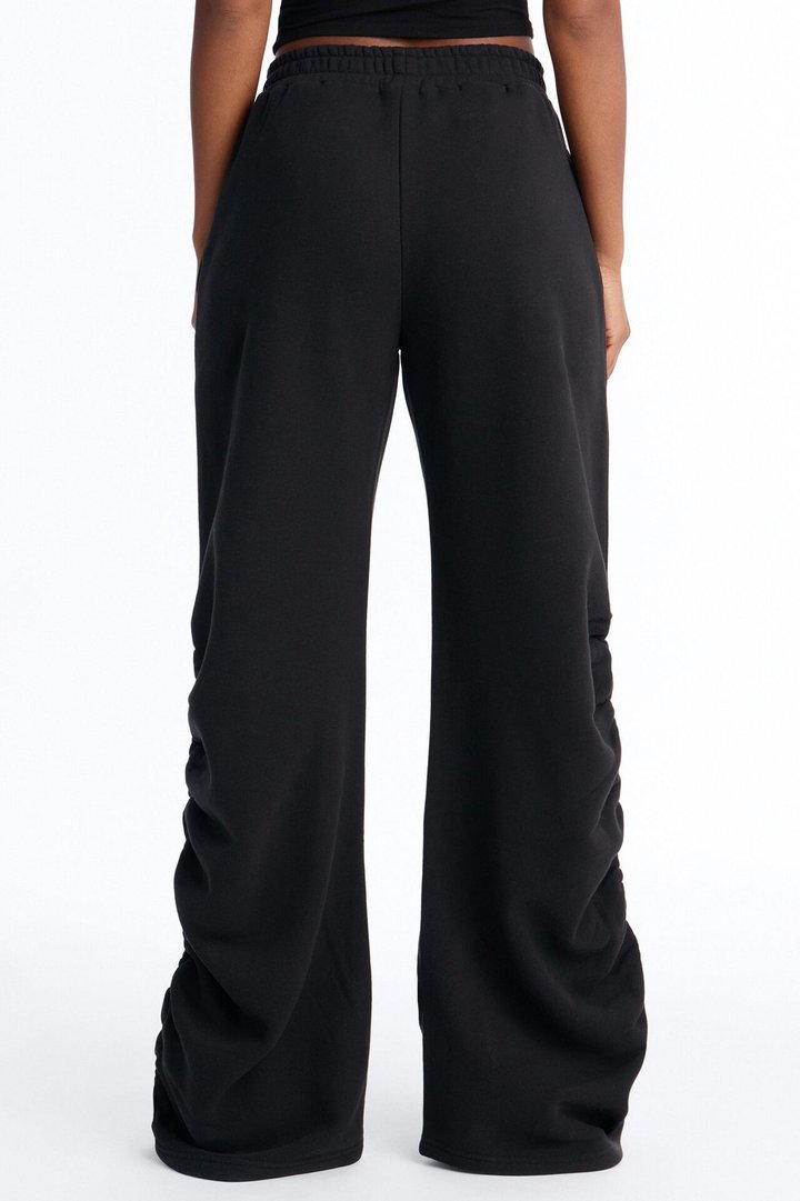 Meghan Ruched Leg Fleece Lounge Pant - Black