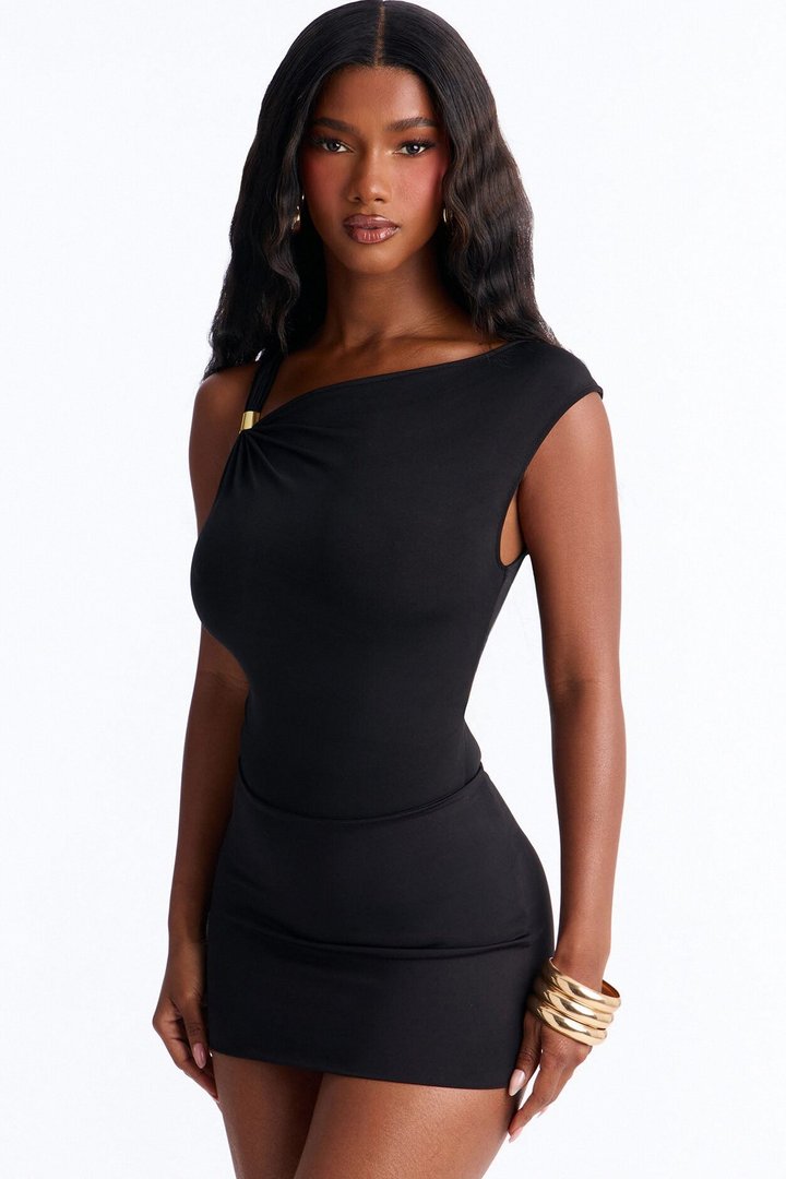 Aveline Ruched Hardware Sleeveless Bodysuit - Black