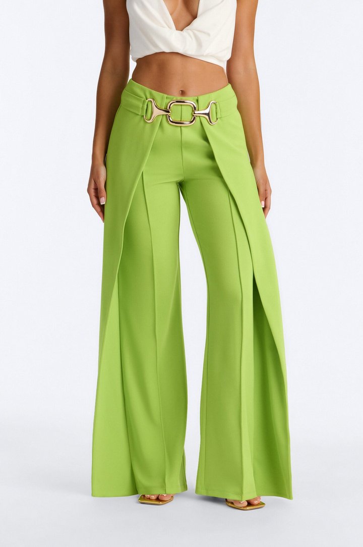 Bali Babe High Rise Wide Leg Trouser - Lime