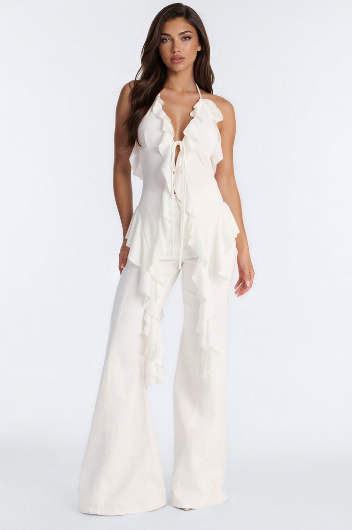 Justice Ribbed Flyaway Halter Top - White