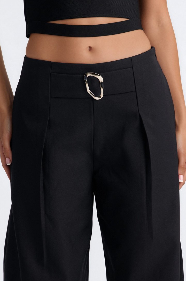 Galley Barrel Leg Buckle Embellished Trouser - Black