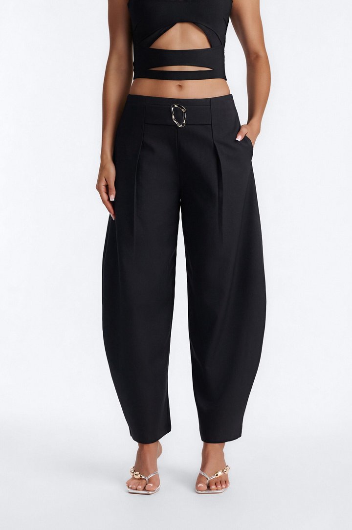 Galley Barrel Leg Buckle Embellished Trouser - Black