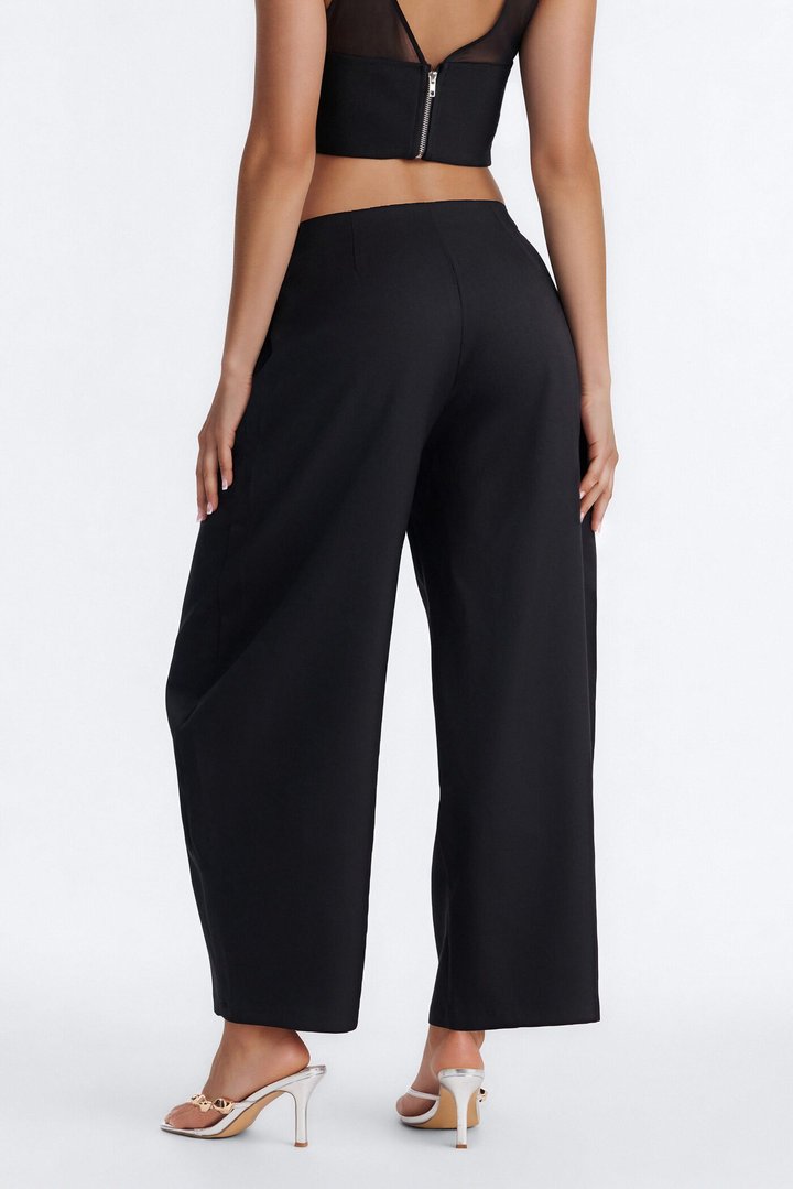 Galley Barrel Leg Buckle Embellished Trouser - Black