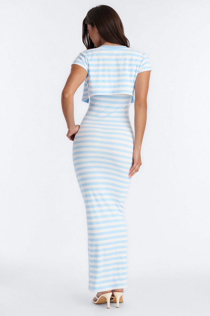 Sherise Striped Ribbed Maxi Dress - LightBlue